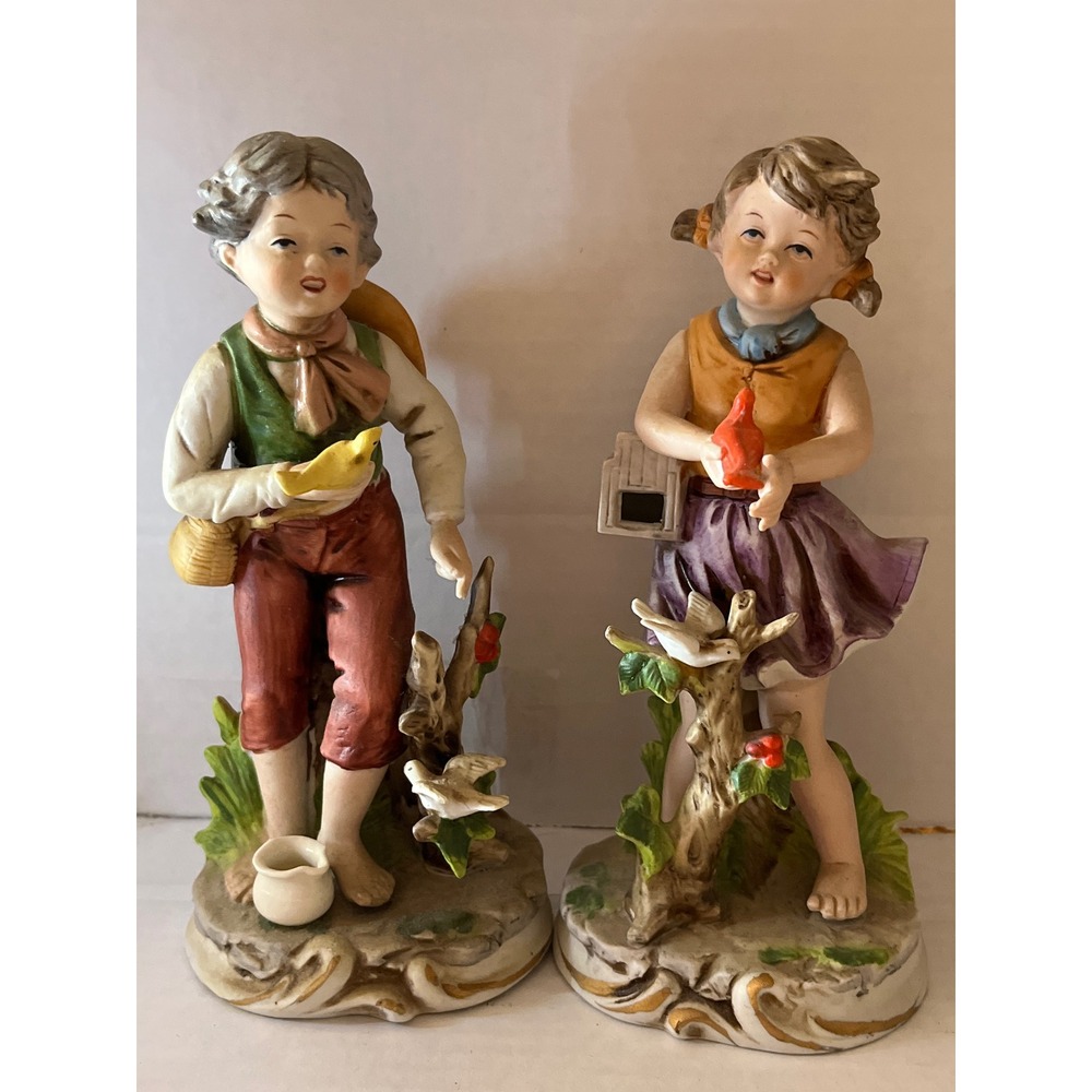 Vintage Ardco Fine Quality Porcelain Boy and Girl Bird Figurines C-2666 Japan